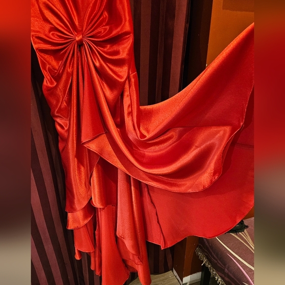 Women's Red satin dress. Ruffle Hemline. Size Xs - Picture 5 of 15